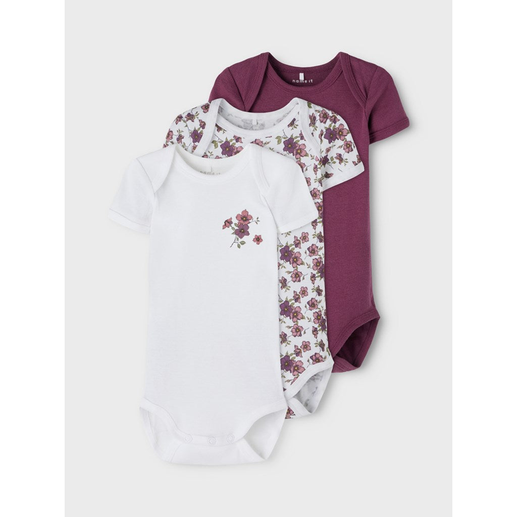 NAME IT - 3-pak Kortærmet Body Prune Purple NOOS