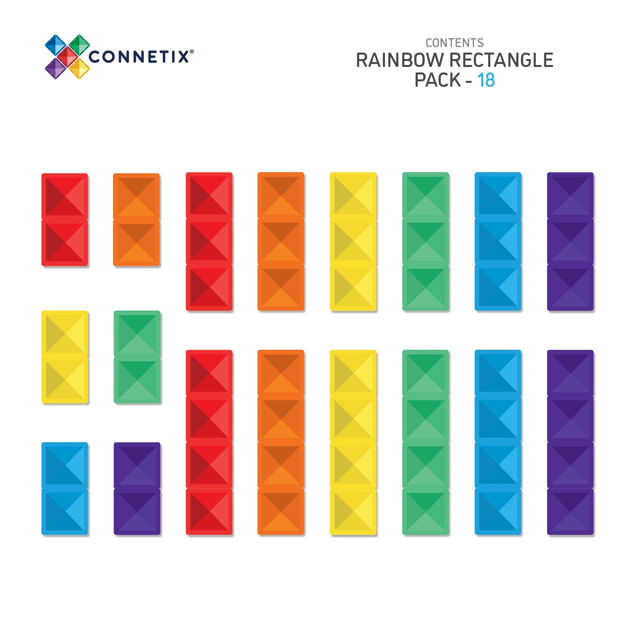CONNETIX - Rectangle Pack Rainbow - Magnetsæt 18 dele