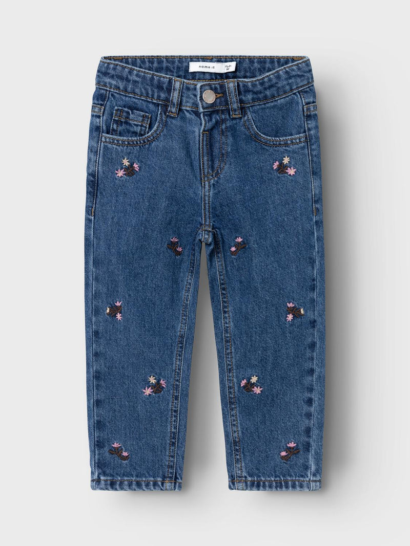 NAME IT - Bella Jeans Blomster Broderi Dark Blue Denim