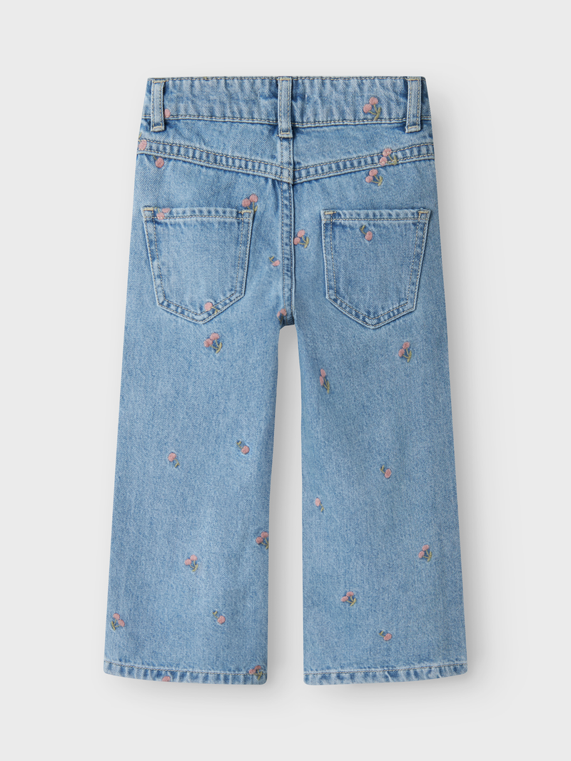 NAME IT - Rose Wide Jeans Kirsebær Broderi Light Blue Denim