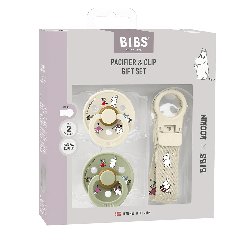 BIBS x Moomin Sut & Loop Suttesnor Gavesæt - Ivory/Sage
